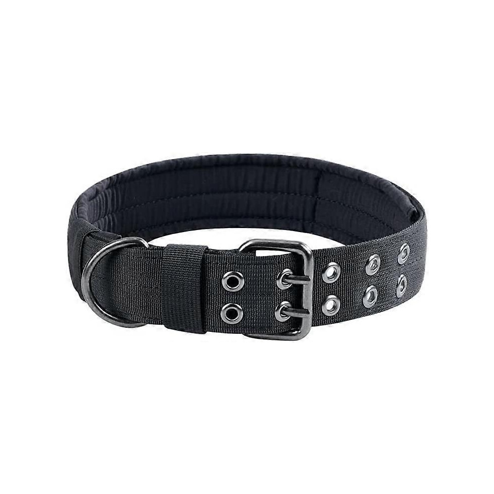 (As show, One size) Nylon Tactical Dog Collar Military Adjustable Training Dog Collar with Metal D Double Ring Buckle(Black-L67cm)