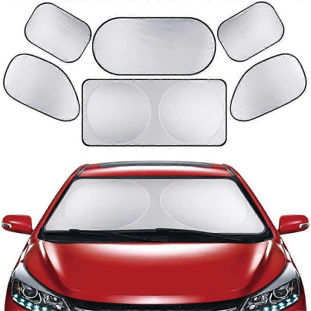 (As show, One size) 6PCS Car Sun Visor Blocks UV Rays Protector Sunscreen Reflector Front or Rear for Sun UV Snow Anti Frost for SUV Most Vehicles