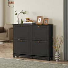HOMCOM Narrow Shoe Cabinet with 4 Flip Drawers Adjustable Shelves, Black