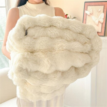 (White, 200x230cm) Ultra-Soft Faux Rabbit Fur Throw Blanket - Cozy, Warm, and Luxurious for Couch, Bed, Office, and Travel - Geometric Pattern in White, Cute Blanket