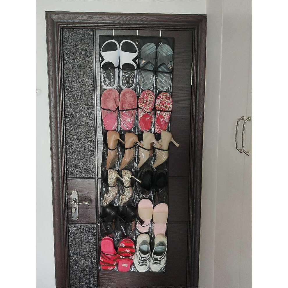 (As show, One size) 24 Handles Transparent Shoe Storage Bags Foldable Shoe Holder Organizer Household Hanging Bag Black