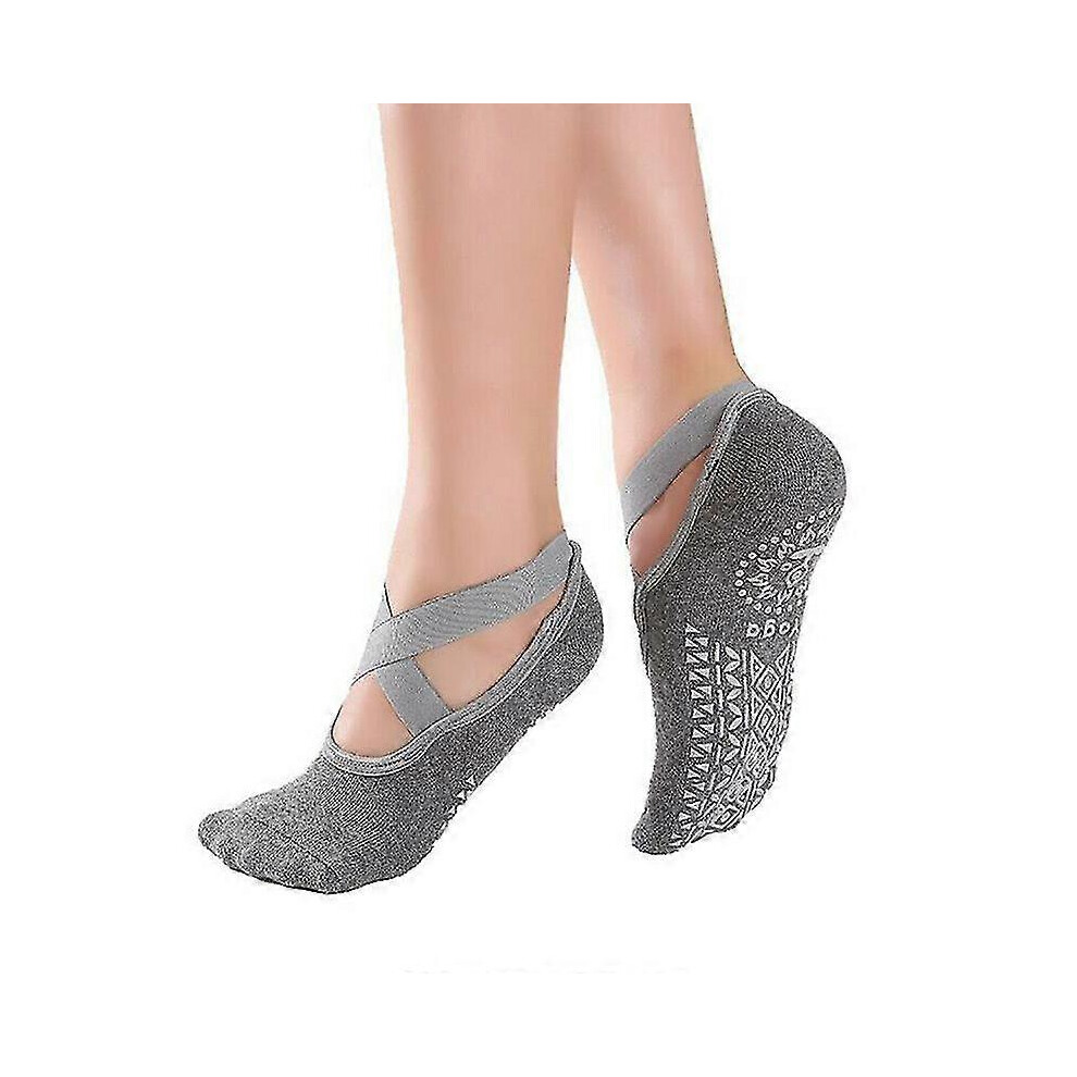 (As show, One size) 3pcs Women Pilates Non-Slip Socks Barre Ballet Dance Yoga Sport Fitness - Gray