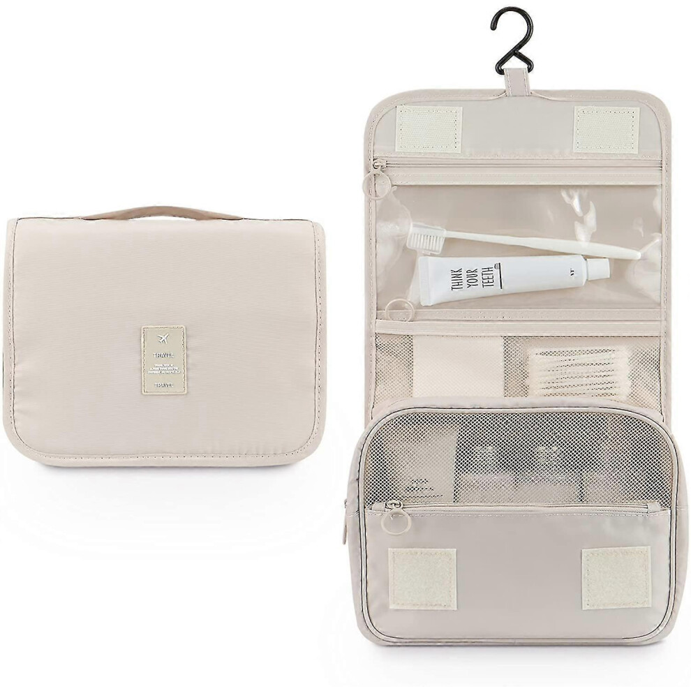(As show, One size) Hanging Toiletry Bag - Large Cosmetic Makeup Travel Organizer for Men Women with Sturdy Hook-Beige-image-OPC-PHPQF89-NEW