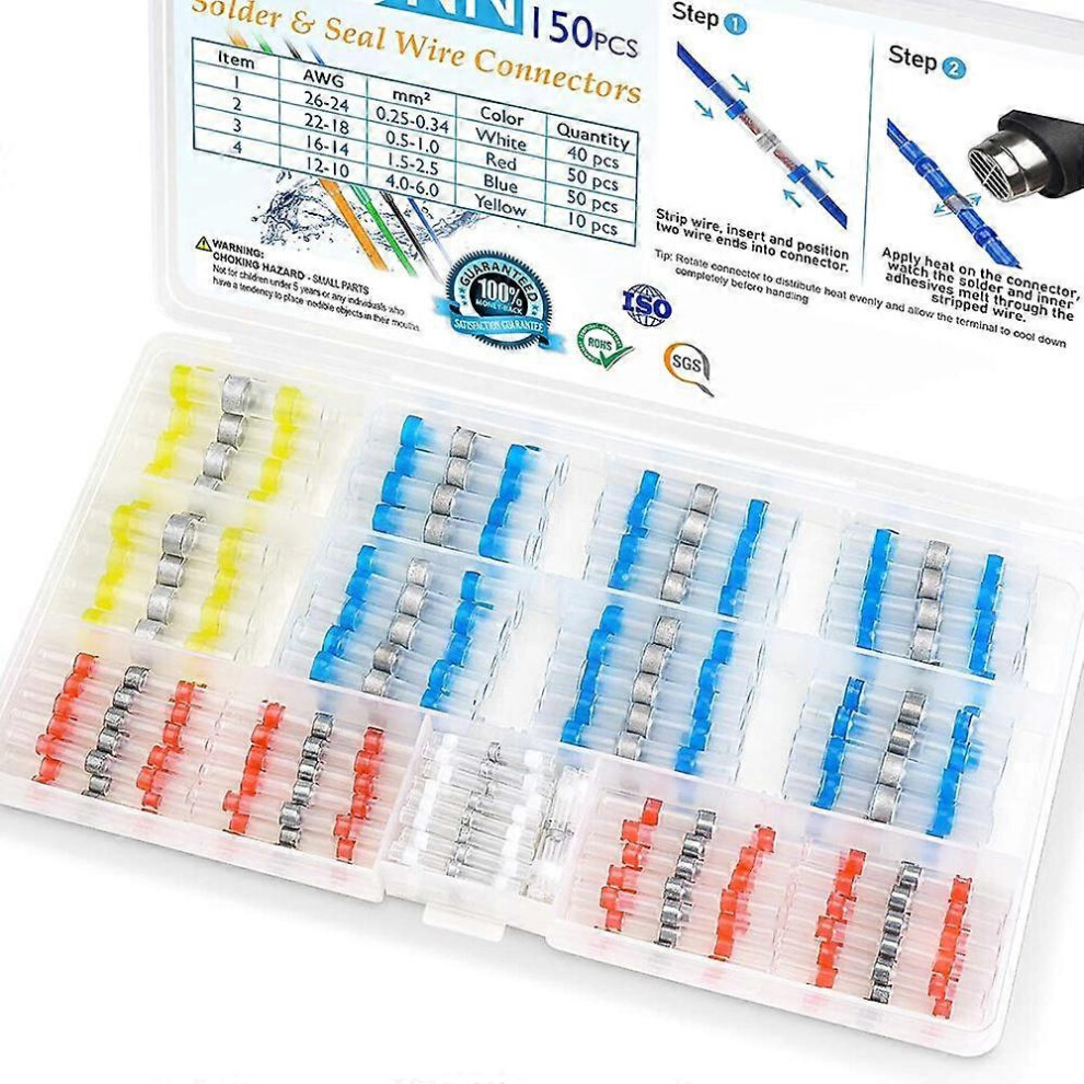 (As show, One size) 150pcs Solder Wire Connectors, Heat Shrink Butt Connectors, Waterproof Insulated Electrical Wire Terminals, Butt Splice (150pcs)