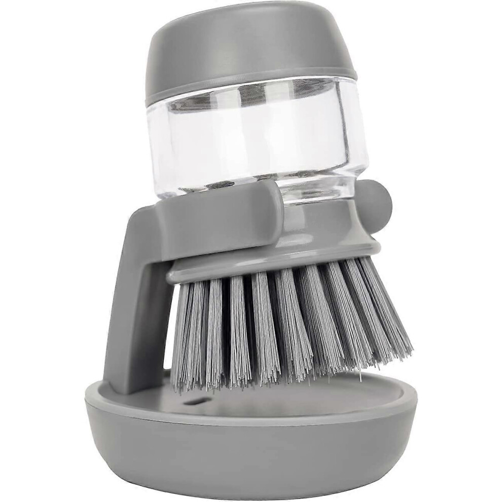 (As show, One size) Palm Scrub Brush Soap Dispenser with Drip Tray, Washing Brush for Dishes, Pots, Sink, Kitchen, Storage Rack (Grey)