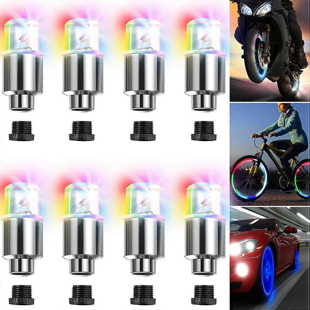 (As show, One size) LED Car Wheel Lights Flash Tire Wheel Valve Cap Lights Bike Tire Valve Stem Neon Lights Colorful Waterproof LED Tire Lights for Car Trunk Bike Bicycle