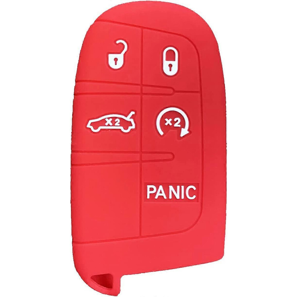 (As Show, One Size) For Jeep Grand Cherokee Dodge Challenger Charger Dart Durango Journey Chrysler 300 Silicone 5 Buttons Smart Key Fob Remote Cov Red