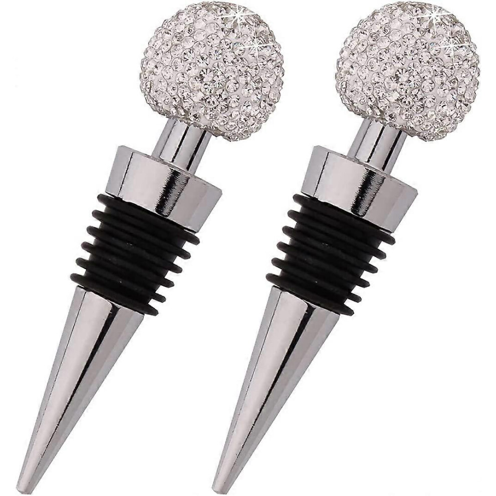(As show, One size) Decorative Wine Stoppers, Cute Reusable Crystal Wine Bottle Stopper for Rose Wine, Red Wine, Whiskey and Drinks (2pcs White, 92*25