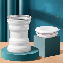 (As show, One size) Silicone Folding Coffee Cup Car Retractable Water Cup Portable Silicone Kettle Student Kettle 320ml white