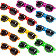 (As show, One size) Kids Party Sunglasses with Safety Glasses Neon Sunglasses for Boys, Girls - Party, Birthday and Outdoor Gifts 12 Random Colors Pack
