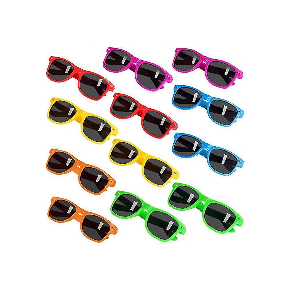 (As show, One size) Kids Party Sunglasses with Safety Glasses Neon Sunglasses for Boys, Girls - Party, Birthday and Outdoor Gifts 12 Random Colors Pack