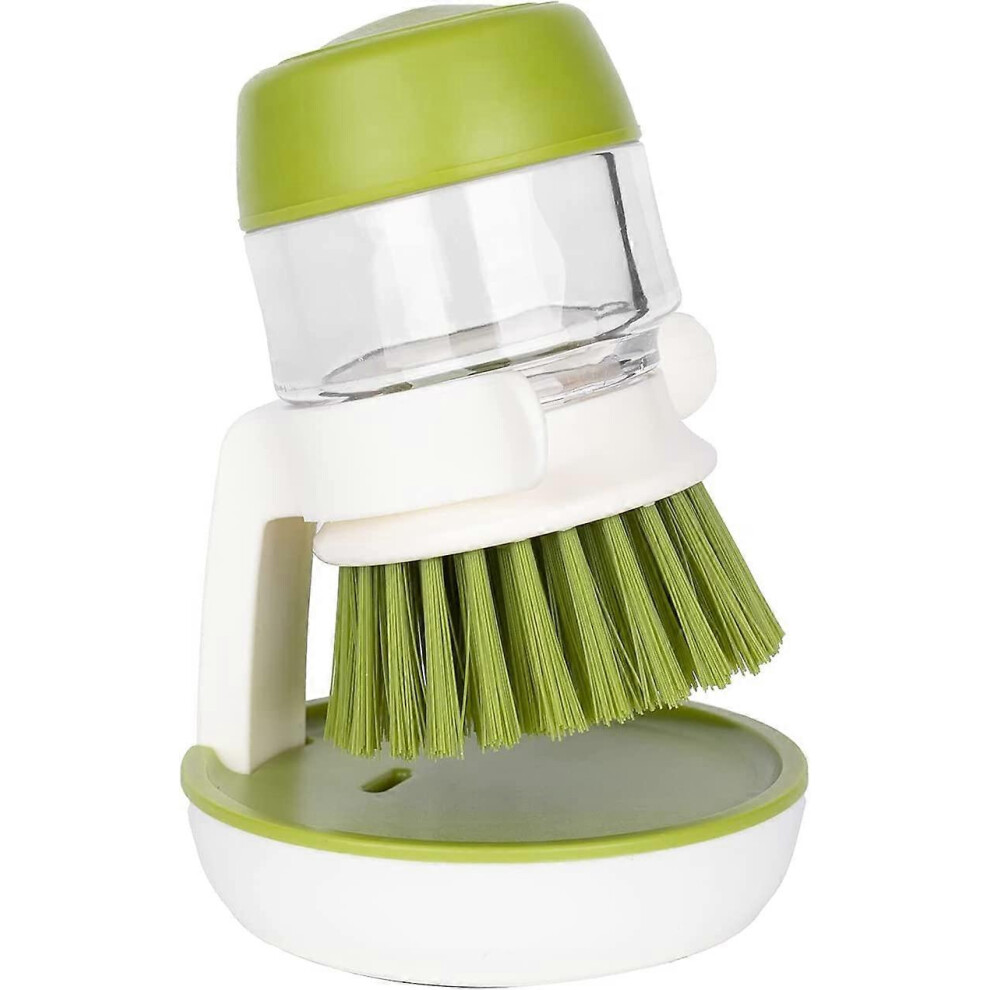 (As show, One size) Palm Scrub Brush Soap Dispenser with Drip Tray, Washing Brush for Dishes, Pots, Sink, Kitchen, Storage Rack (Green)