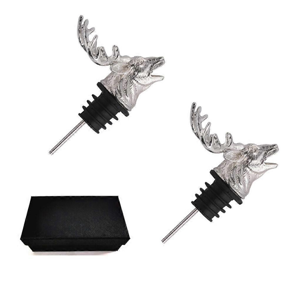 (As show, One size) Set of 2 Wine Aerator Spout Liquor Pourer Stainless Steel Stag Head Stag Wine Pourer with Food Grade Silicone Stopper for Red White Wines Whiskey Gift