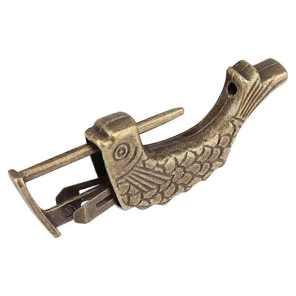 (As Show, One Size) Metal Fish Shape Lock Antique Fish Shape Vintage Lock Old Chinese Padlock With Key For Drawer Jewelry Box Wooden Suitcase D Bronze