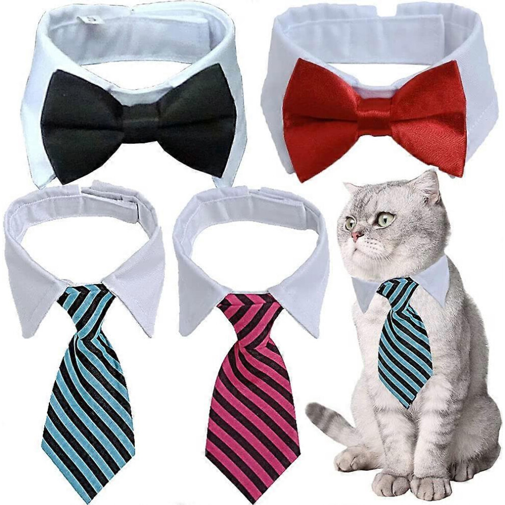 (As show, One size) 4 Pieces Pets Dog Cat Bow Tie Pet Costume Adjustable Formal Necktie Collar for Cats Small Dogs Puppy Grooming AccessoriesS