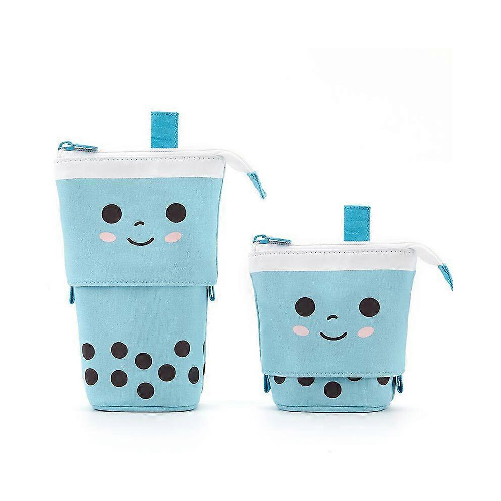 (As Show, One Size) Vertical Pen Bag Cute Retractable Pen Holder Kawaii Student Stationery Bag Makeup Cosmetic Bag Velvet Blue