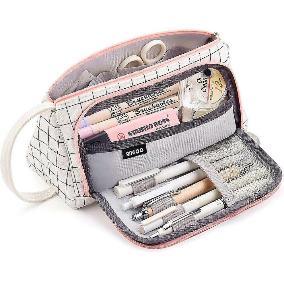 (As show, One size) Large Capacity Colored Canvas Storage Pouch Marker Pen Pencil Case Simple Stationery Bag Holder For Middle High School Office Coll