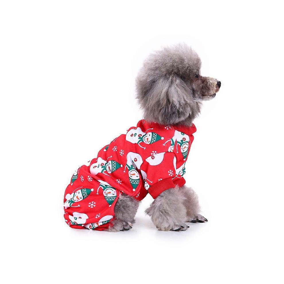 (As show, One size) Lovely Small Pet Dogs Pajamas Clothes Snowman Snowflake Red pet christmas clothes halloween christmas pet clothes funny dog clothe