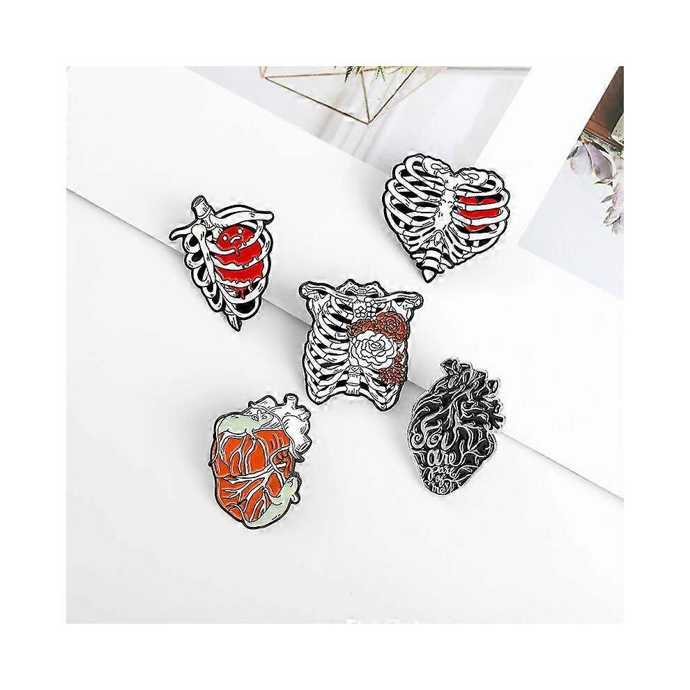 (As show, One size) 5 Pack Fashion Enamel Pin Set Anatomical Heart Brooch Pins with Various Novel Designs Artistic Lapel Pins Accessory for Backpacks