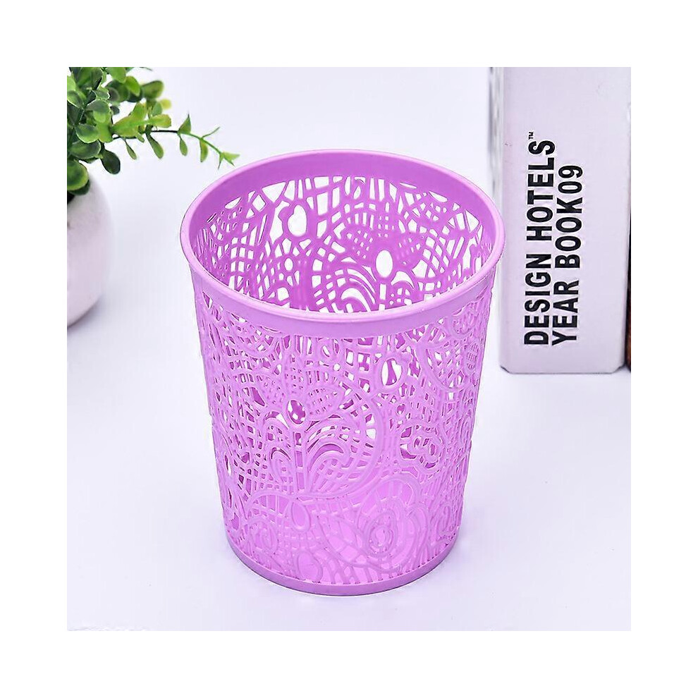 (As Show, One Size) 2Pcs Metal Rose Flower Hollow Pen Pencil Pot Cylinder Container Makeup Cosmetic Brushes Holder Organizer Purple