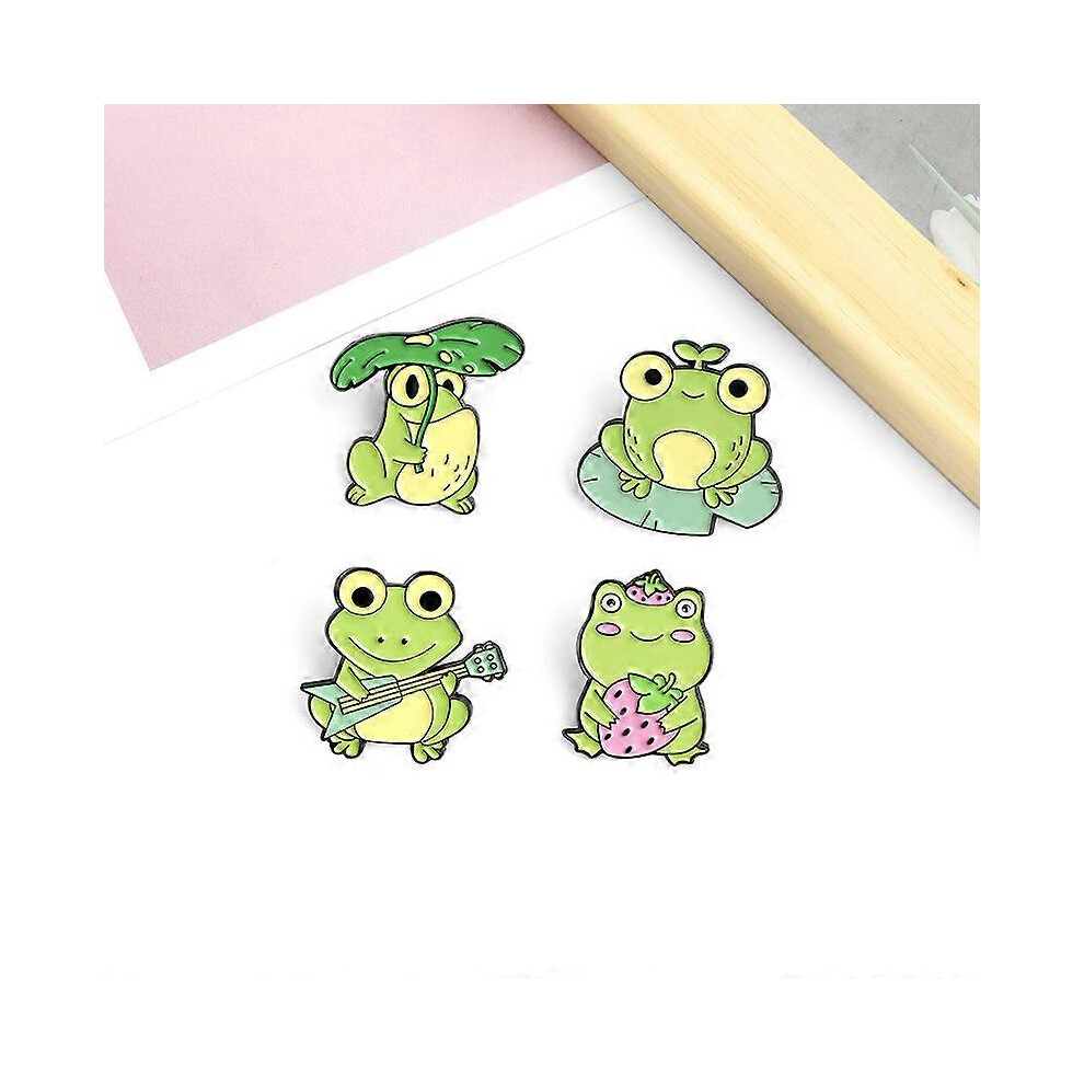 (As show, One size) 4 Pack Cute Frog Enamel Brooch Pins Cartoon Animal Brooch Pins for Backpacks Badges Hats Bags Lapel Pins Accessory for Women Girls
