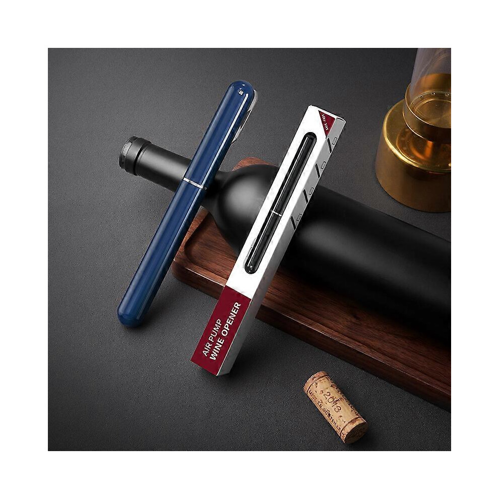 (As show, One size) Portable Air Pump Wine Bottle Opener Pin Cork Remover Pneumatic Corkscrew Gadget blue
