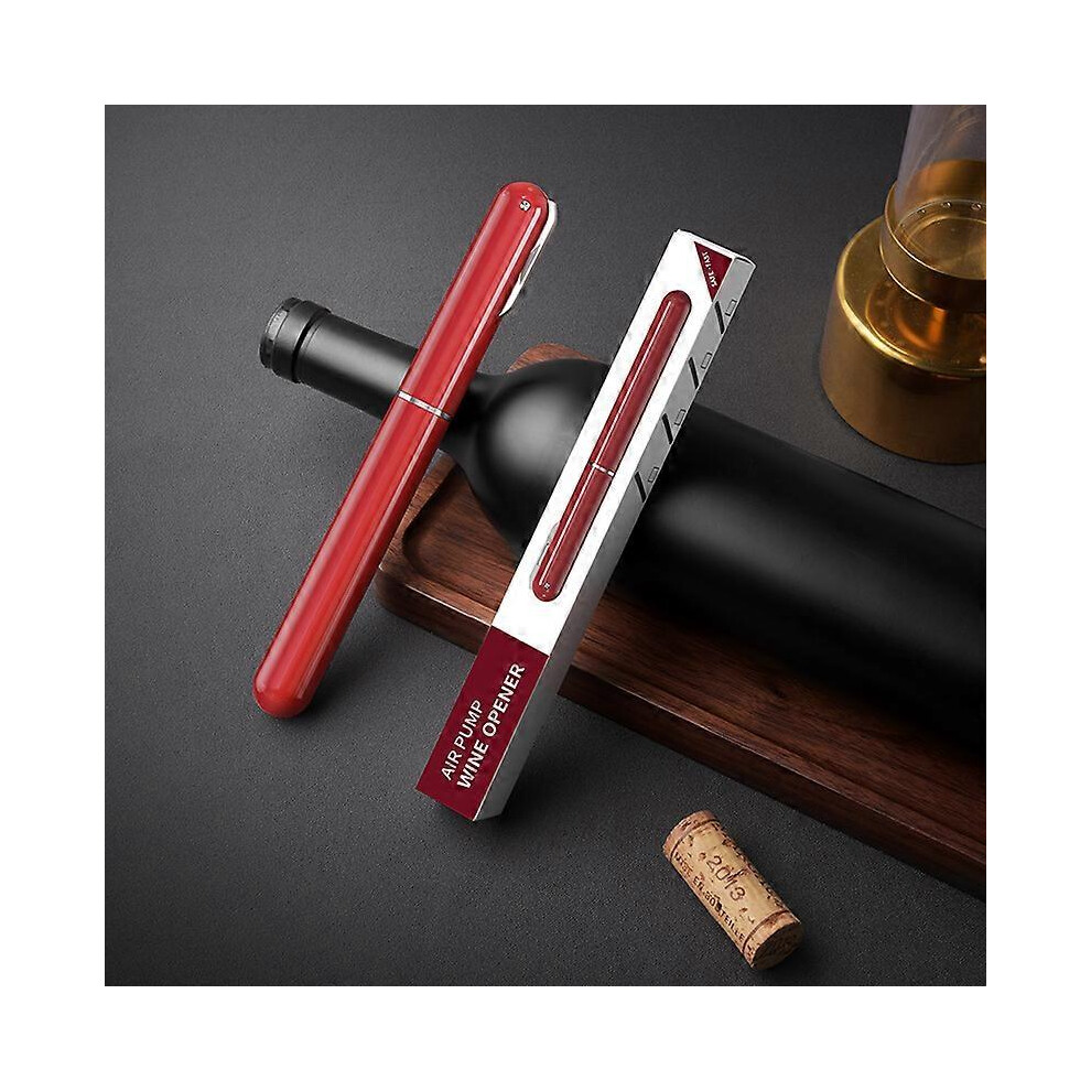 (As show, One size) Portable Air Pump Wine Bottle Opener Pin Cork Remover Pneumatic Corkscrew Gadget Red