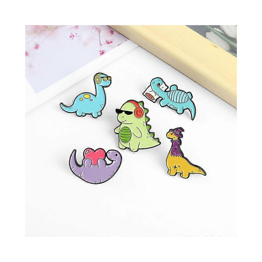 (As show, One size) 5 Pack Cute Cartoon Dinosaur Enamel Pin Set Brooch Pins Animal Pattern Lapel Pins Accessory for Backpacks Badges Hats Bags As Wome