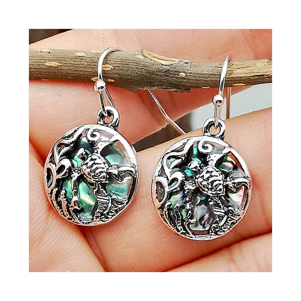 (As show, One size) Delicate 925 Sterling Silver Abalone Shell Earrings, Creative Sea Grass Flower Turtle Cutout Earrings, Birthday Jewelry Gifts for