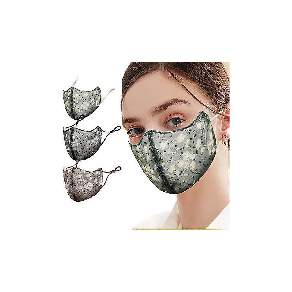 (As show, One size) Lot de 3 masques colors 100 % coton pour adultes et femmes, respirants et lavables avec boucles d'oreilles rglables, filtre  p