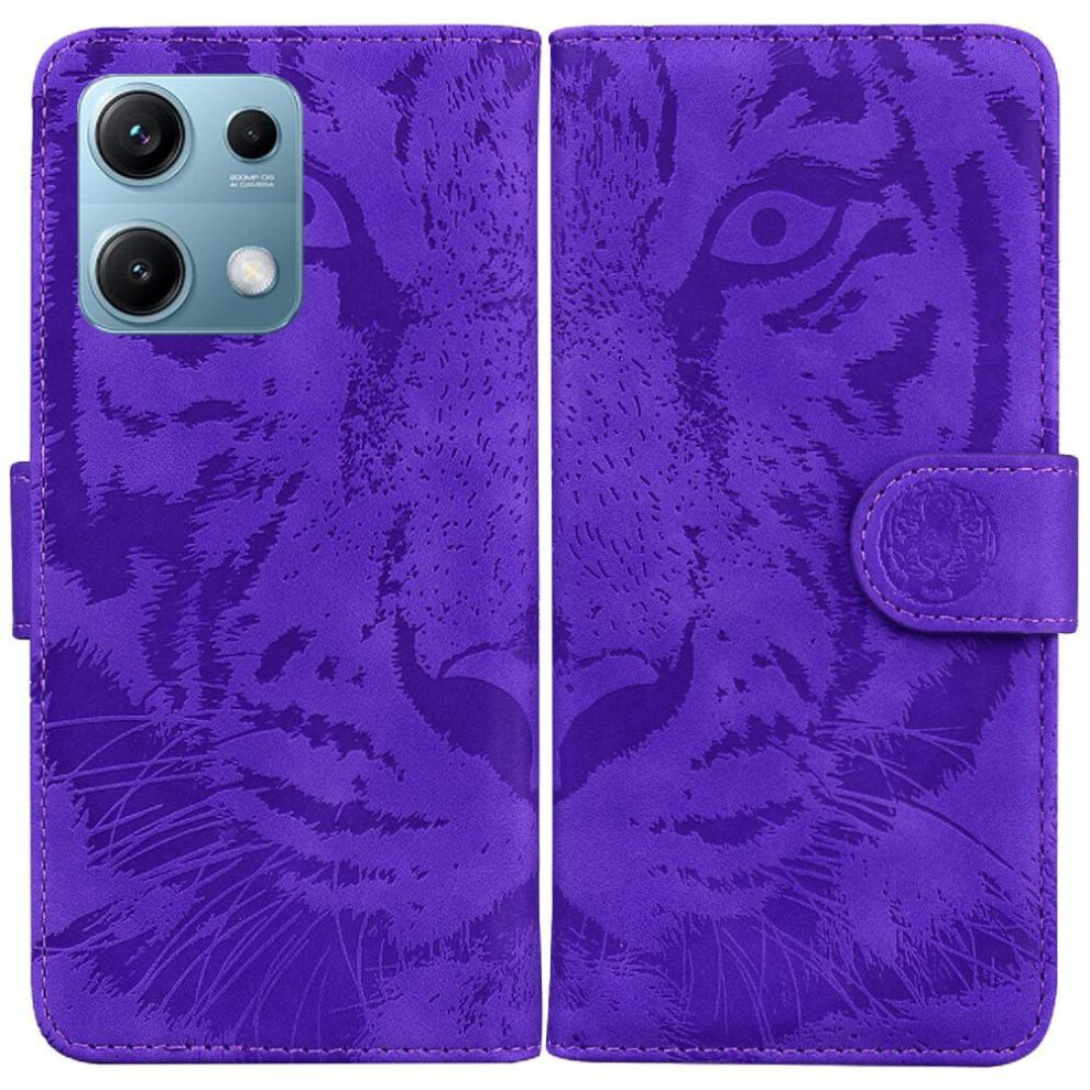 (Purple) Flip Case For Xiaomi Redmi Note 14S 4G Leather Wallet Embossed Cute Tiger Kickstand Protective Purple 764563662753