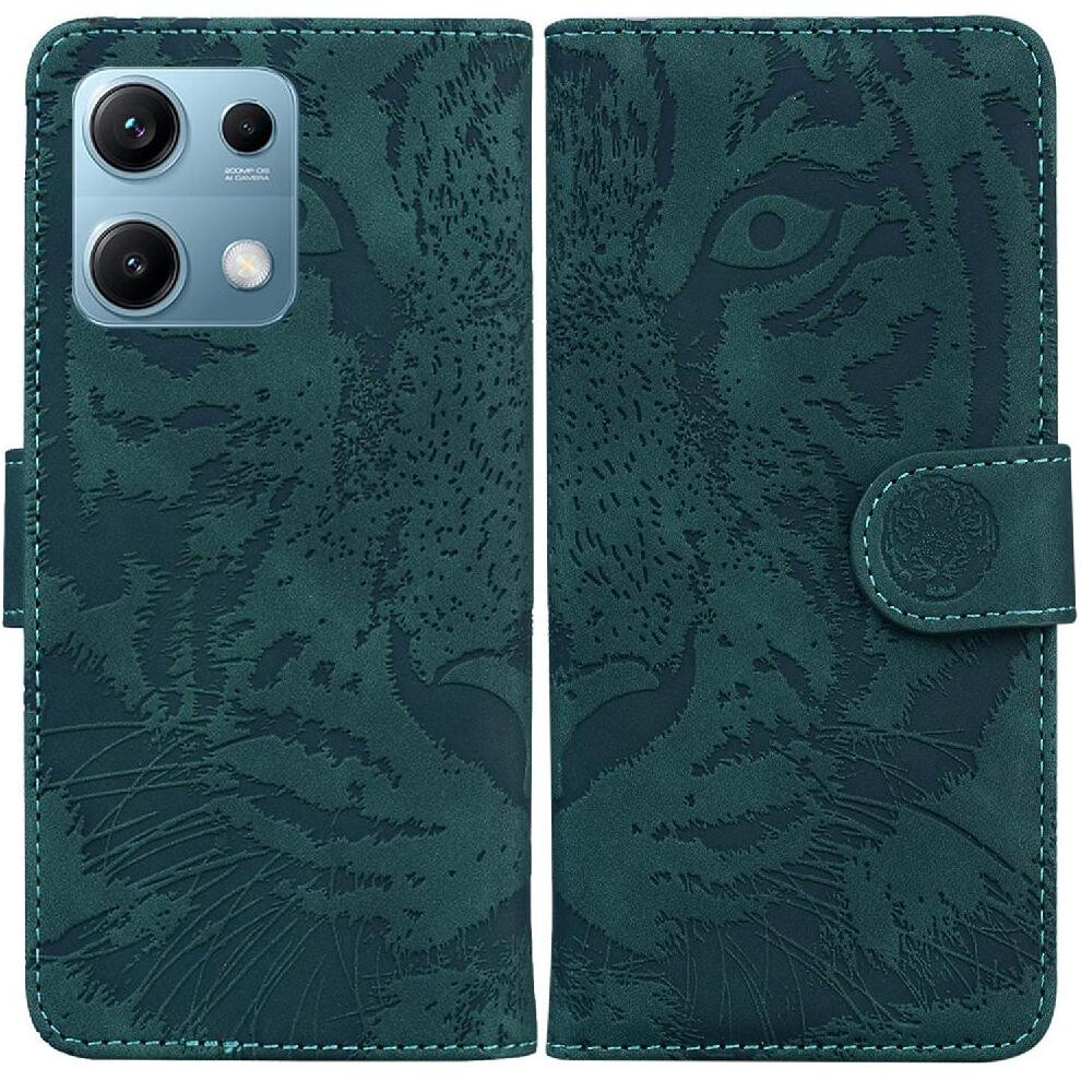 (Green) Flip Case For Xiaomi Redmi Note 14S 4G Leather Wallet Embossed Cute Tiger Kickstand Protective Green 764563662746