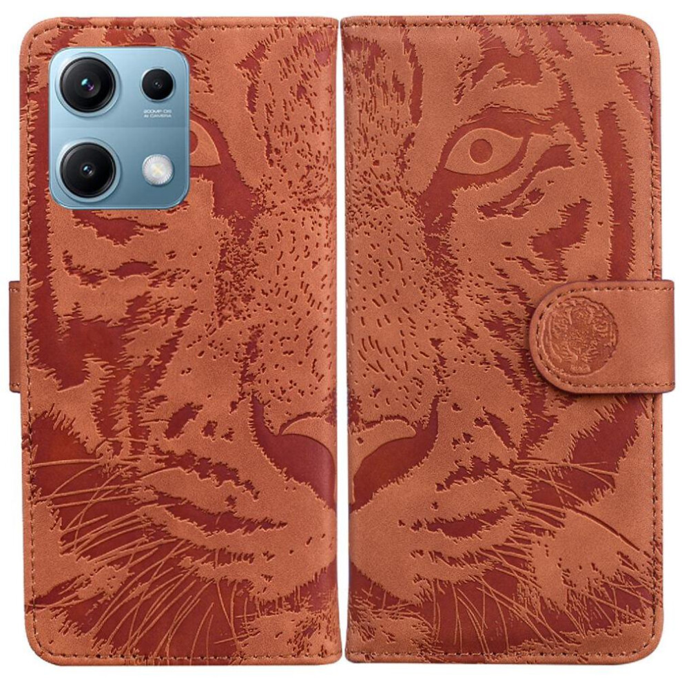 (Brown) Flip Case For Xiaomi Redmi Note 14S 4G Leather Wallet Embossed Cute Tiger Kickstand Protective Brown 764563662760