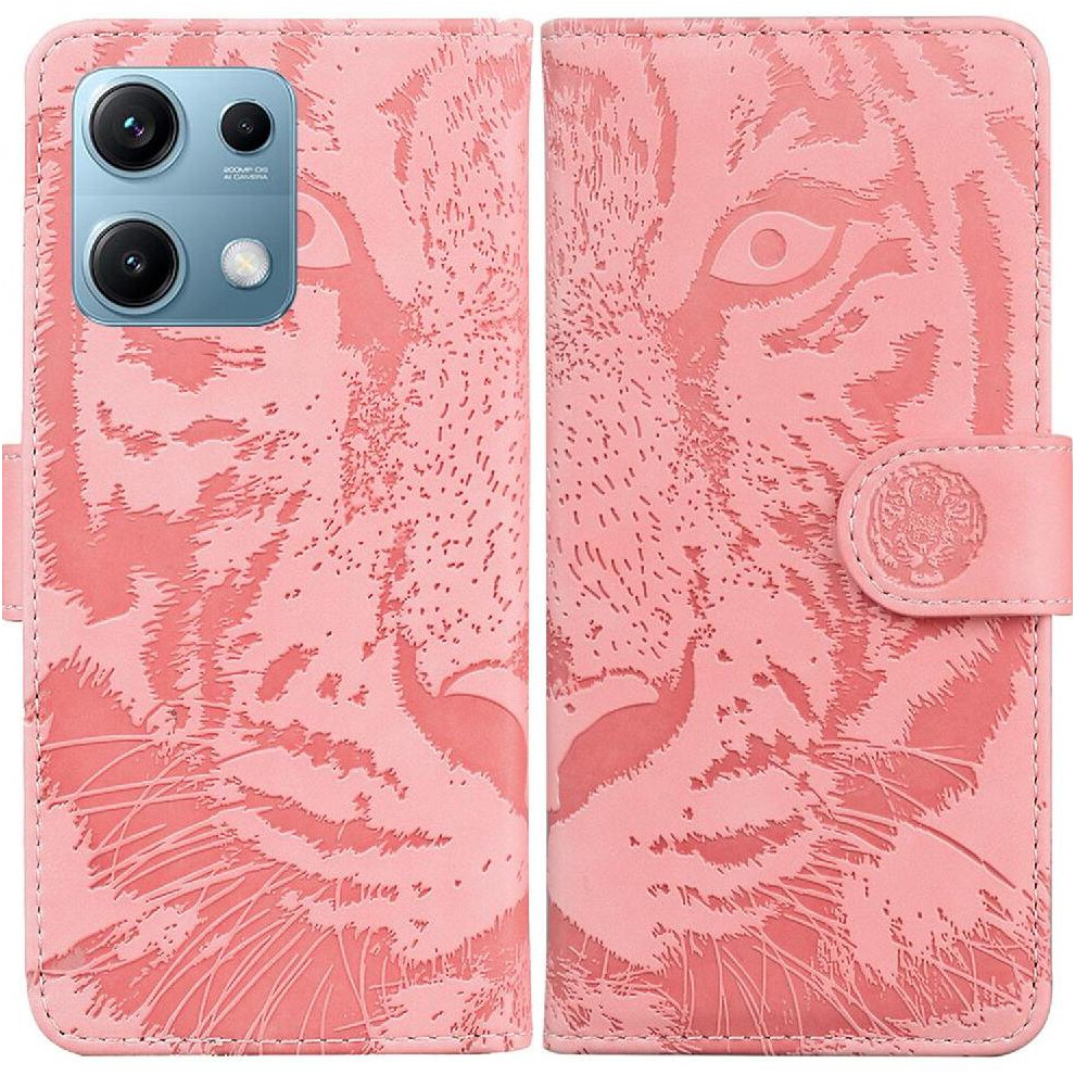 (Pink) Flip Case For Xiaomi Redmi Note 14S 4G Leather Wallet Embossed Cute Tiger Kickstand Protective Pink 764563662777