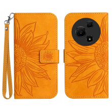 (Yellow) Case for Tcl 605 Luxury Pu Leather with Card Slots Holder Short Strap Flip Wallet Phone Case Embossed Sunflower