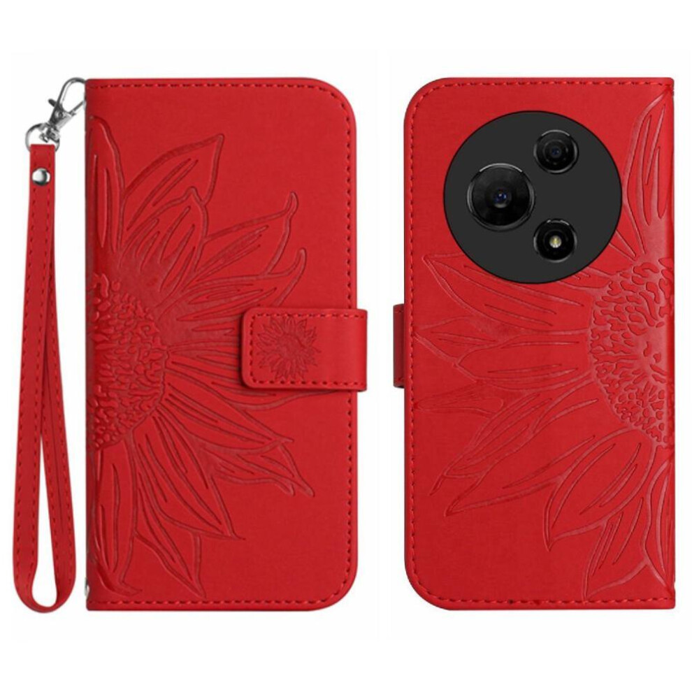 (Red) Case For Tcl 60 Se Embossed Sunflower With Card Slots Holder Short Strap Luxury Pu Leather Flip Wallet Phone Case Red 764563662982