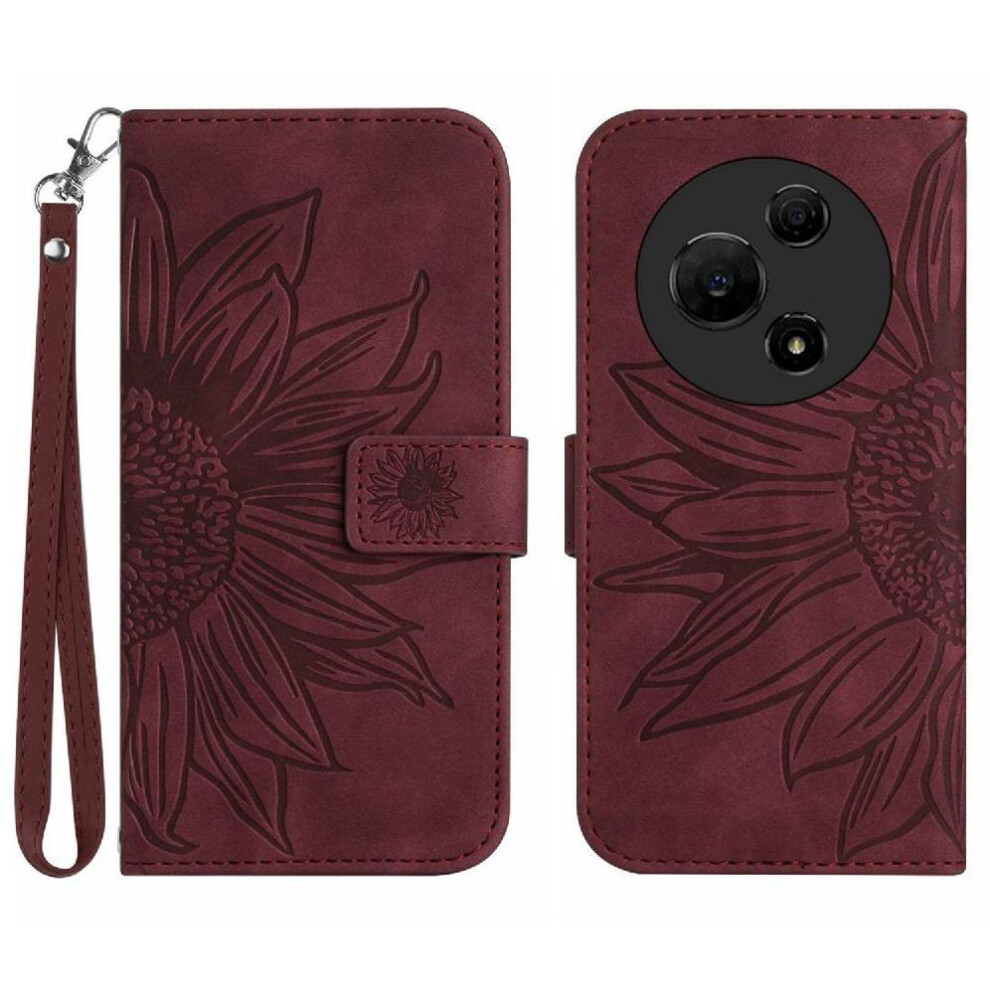 (Brown) Case For Tcl 60 Se Embossed Sunflower With Card Slots Holder Short Strap Luxury Pu Leather Flip Wallet Phone Case Brown 764563663026