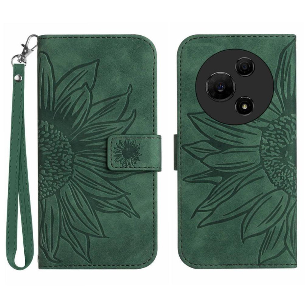 (Green) Case For Tcl 60 Se Embossed Sunflower With Card Slots Holder Short Strap Luxury Pu Leather Flip Wallet Phone Case Green 764563663040