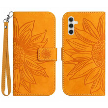 (Yellow) Case for Samsung Galaxy A17 with Card Slots Holder Luxury Pu Leather Embossed Sunflower Short Strap Flip Wallet Phone Case