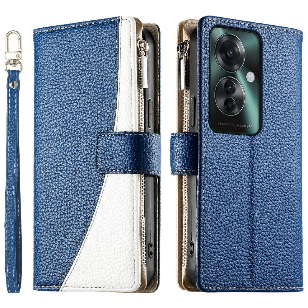 (Blue) Flip Case For Oppo Reno 11F 5G Wallet Card Slots Leather Case Elegant Blue 764563663323