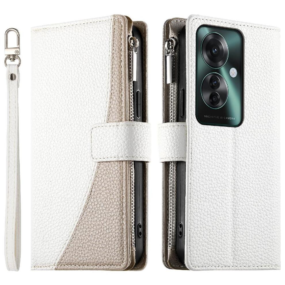 (White) Flip Case For Oppo Reno 11F 5G Wallet Card Slots Leather Case Elegant White 764563663316