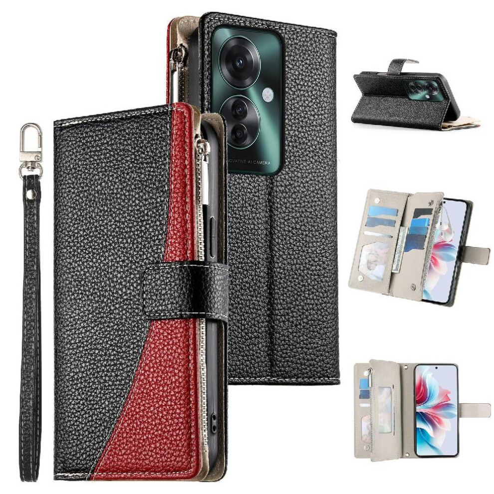 (Black) Flip Case For Oppo Reno 11F 5G Wallet Card Slots Leather Case Elegant Black 764563663293