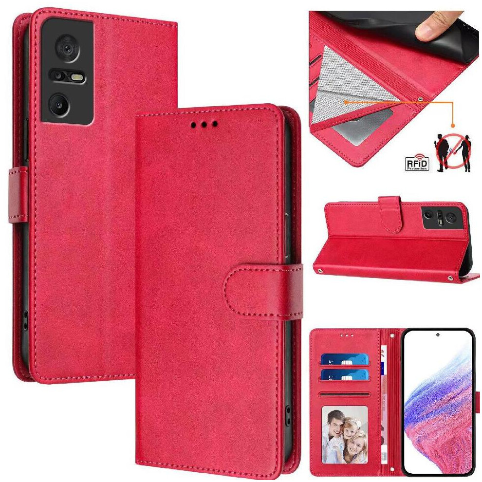 (Rose ) Classic Style Flip Case For Tcl 40 Se Magnetic Closure Rfid Blocking Wallet Case Card Holder Shockproof Red 764563663873