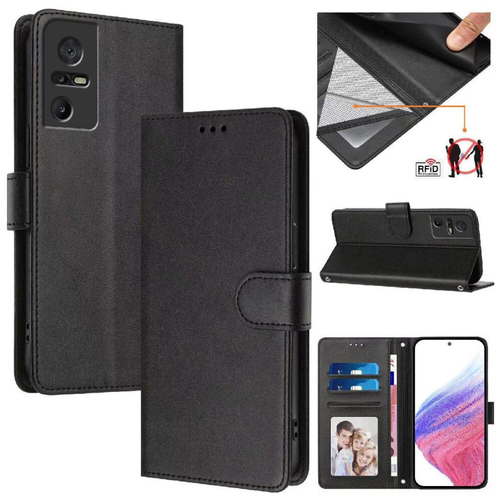 (Black) Classic Style Flip Case For Tcl 40 Se Magnetic Closure Rfid Blocking Wallet Case Card Holder Shockproof Black 764563663842