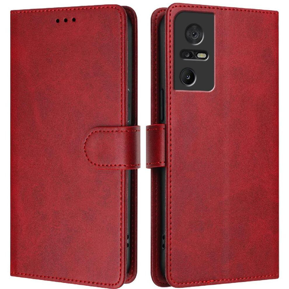 (Red) Classic Style Flip Case For Tcl 40 Se Magnetic Closure Rfid Blocking Wallet Case Card Holder Shockproof Red 764563663859