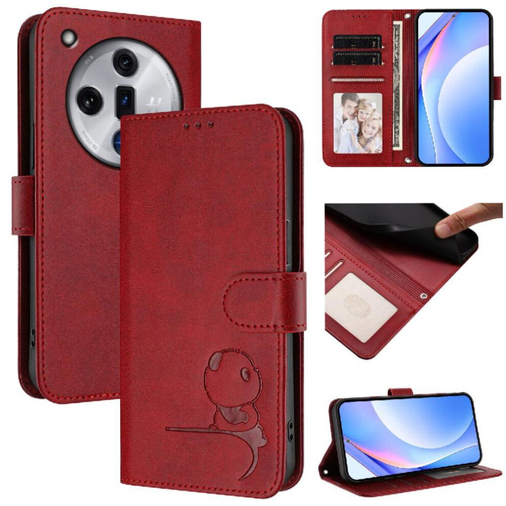 (Red) Phone Case For Oppo Find X7 Magnetic Flip Folio Rfid Blocking Pu Leather Card Slots Holder Kickstand Red 764563665655