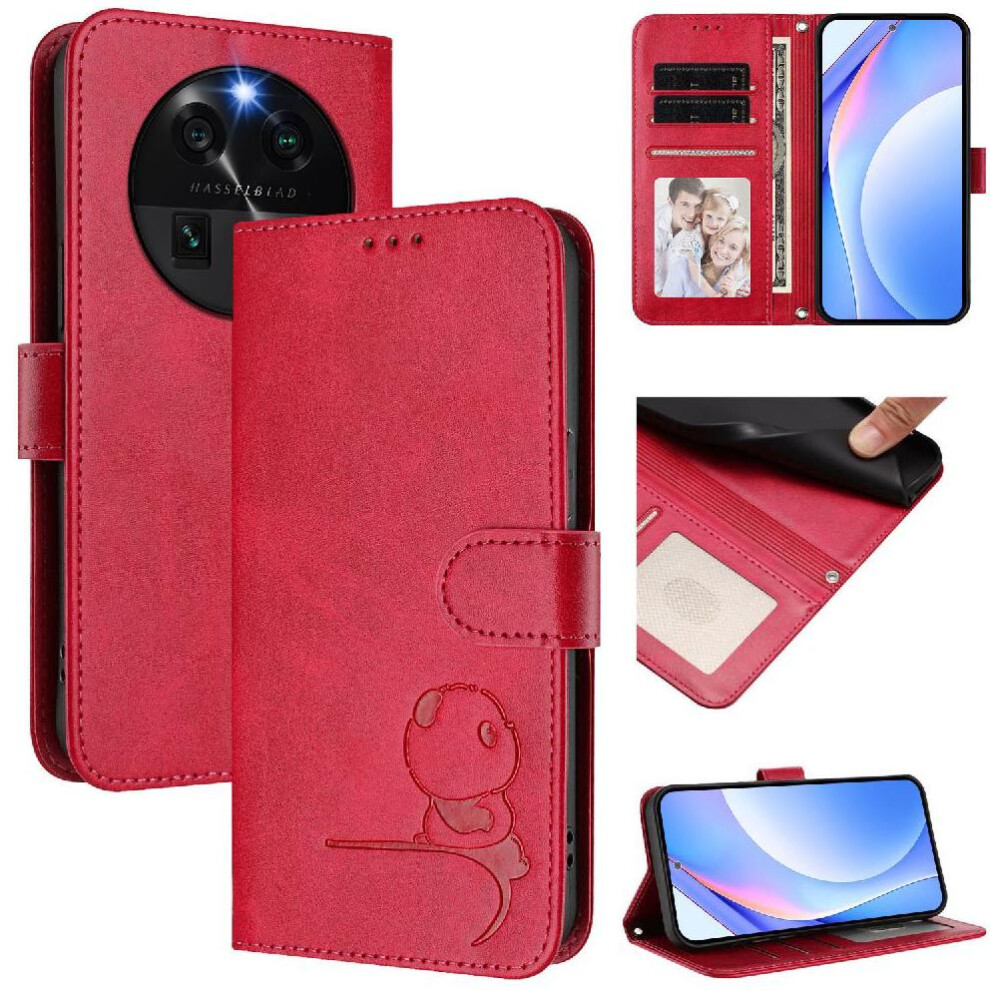 Photos - Case  Phone  for Oppo Find X6 5g Magnetic Pu Leather Card Slots Holder Kickstand Rfid Blocking Flip Folio(Rose red )