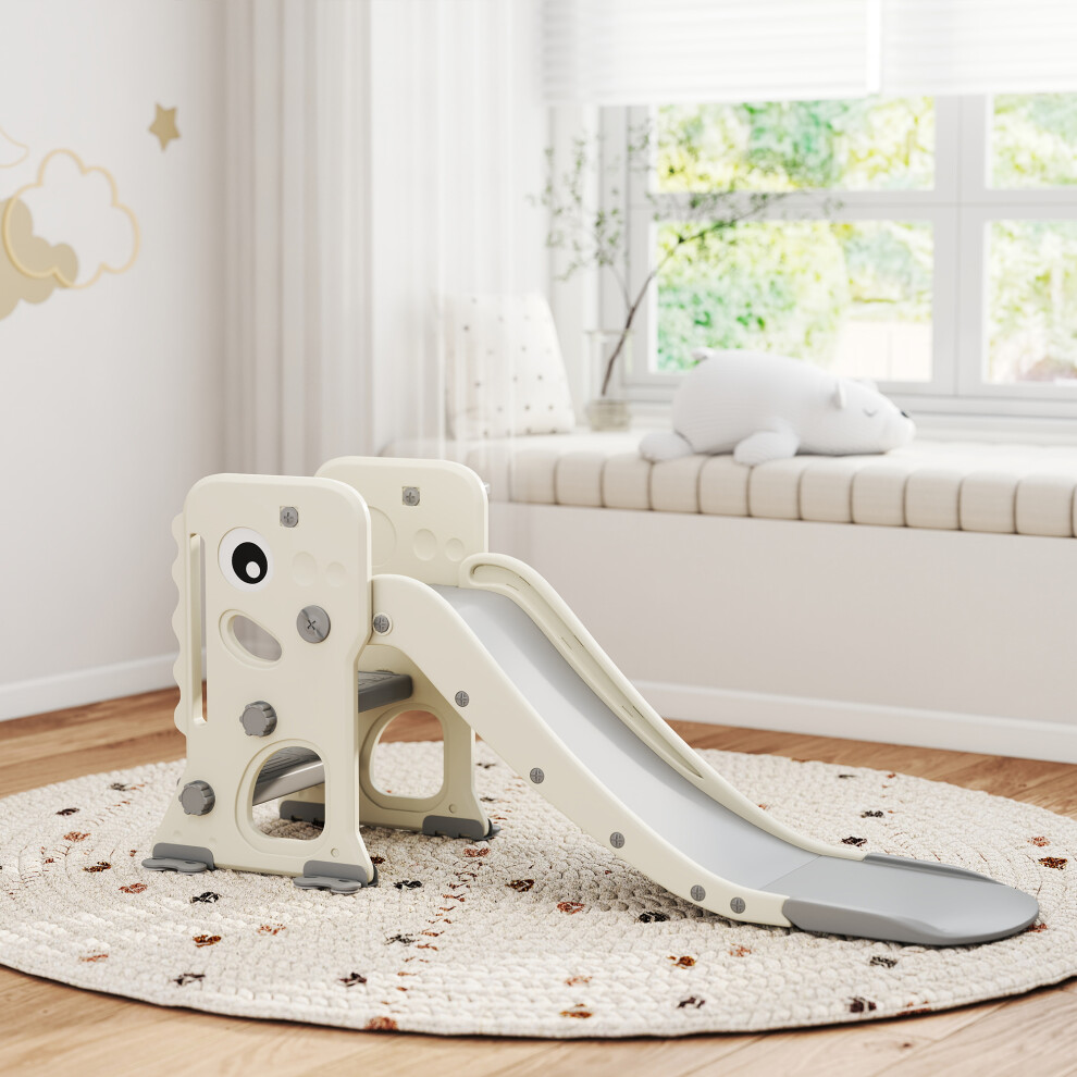 Aiyaplay Foldable Kids Slide With Climber, Basketball Hoop, Cream/White