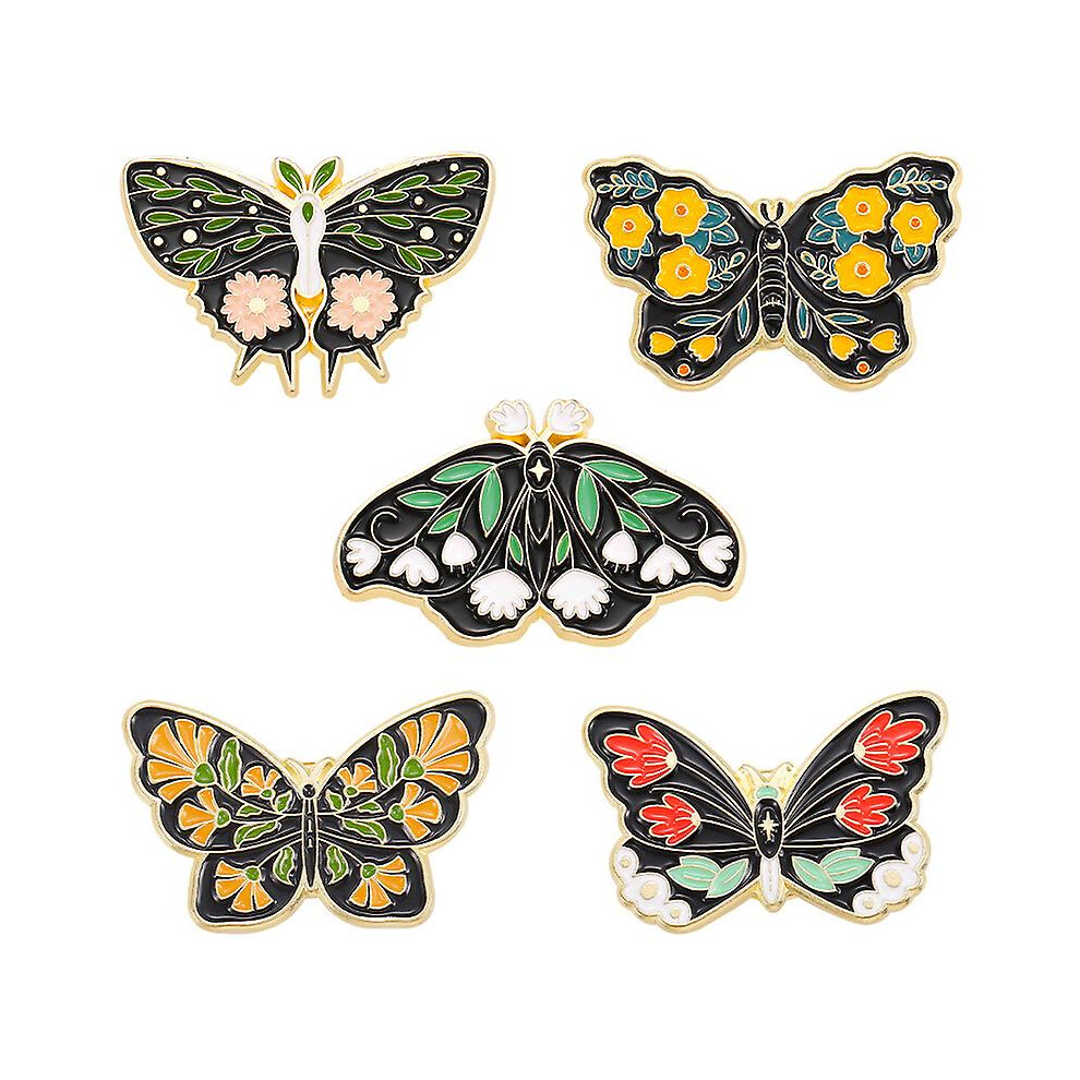 (As show, One size) 5 Pcs Enamel Brooches Flowers Butterfly Lapel Pins For Backpack & Party