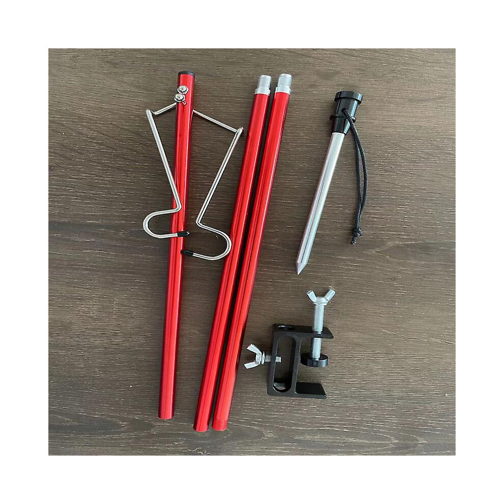 (As show, One size) Outdoor Ultra Light Aluminum Alloy Folding Mini Light Frame Three Fold Portable Camping Picnic Table Fixed Small Light Pole Red